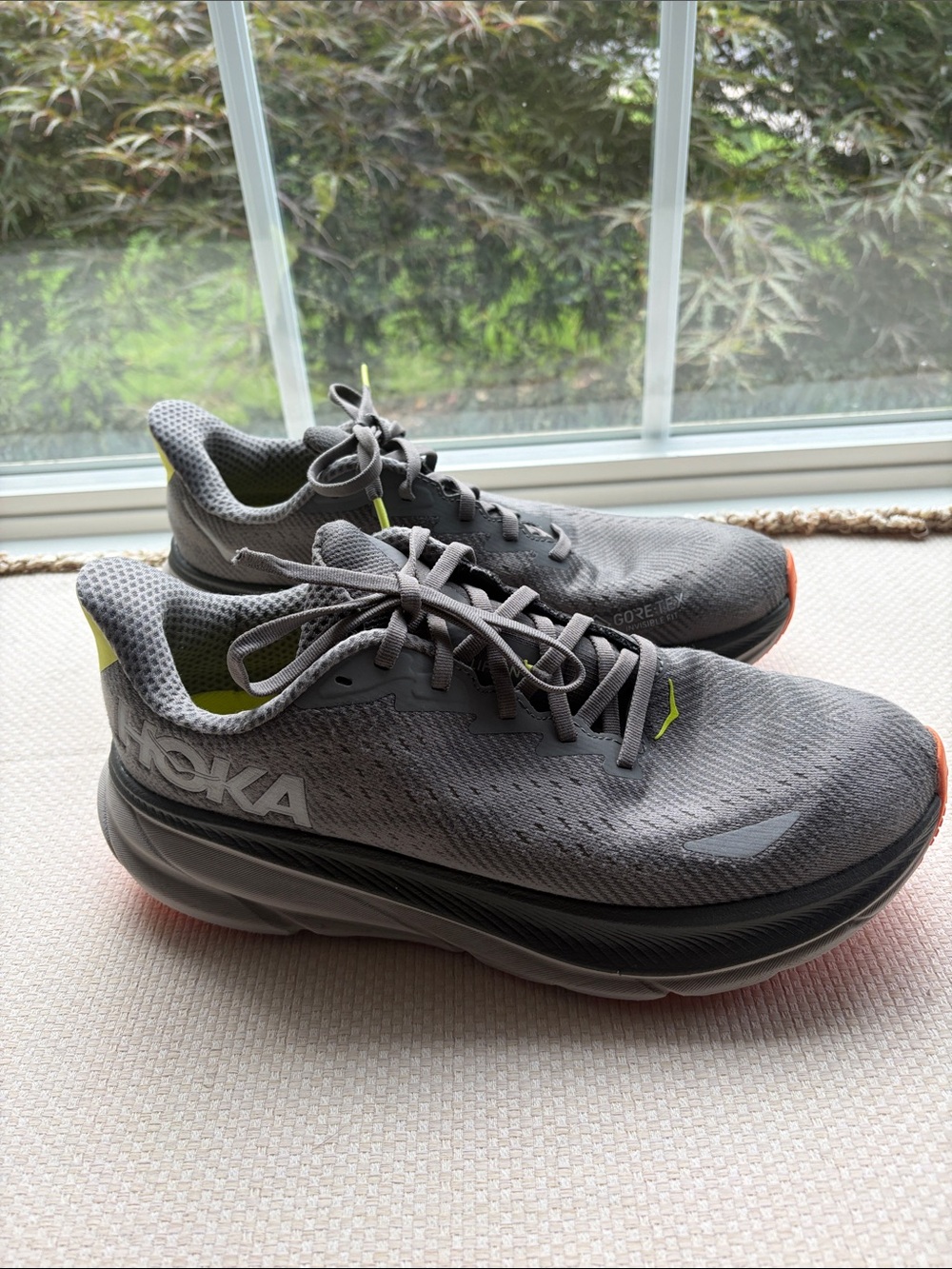 Hoka One One Men's Gray Running Shoes with Neon Lime Accents - Picture 2 of 8